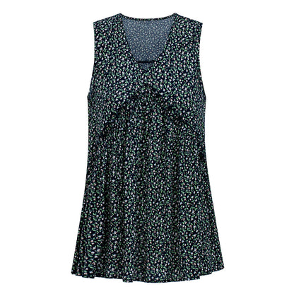 YESFASHION Women V Neck Elegant Floral Printing Ruffled Vest Tops