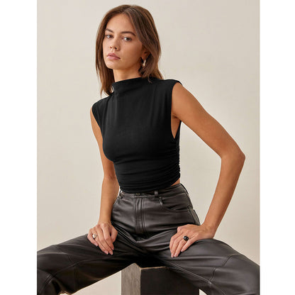 YESFASHION Women Sleeveless Mock Neck Crop Top Slim Fit Pullover Vest