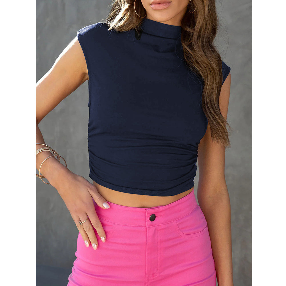 YESFASHION Women Sleeveless Mock Neck Crop Top Slim Fit Pullover Vest