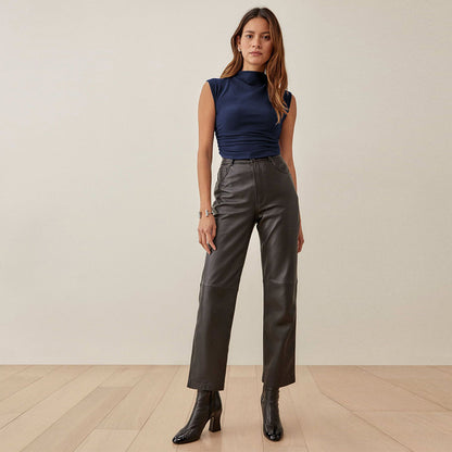 YESFASHION Women Sleeveless Mock Neck Crop Top Slim Fit Pullover Vest