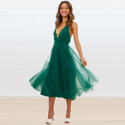 YESFASHION Women Spaghetti Straps V-neck Sleeveless Dress