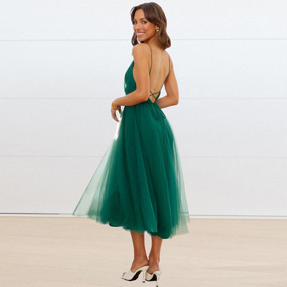 YESFASHION Women Spaghetti Straps V-neck Sleeveless Dress
