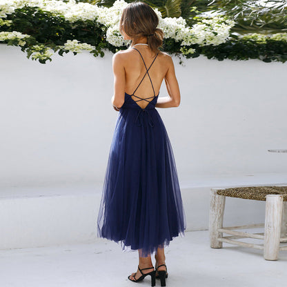 YESFASHION Women Spaghetti Straps V-neck Sleeveless Dress