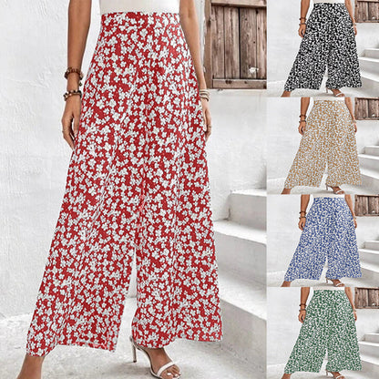 YESFASHION Women Wide Leg Pants Summer Sweet Floral