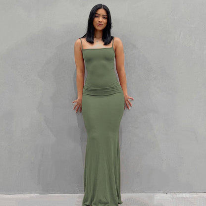 YESFASHION Women Sexy Bodycon Skirt Sleeveless Long Cami Dress