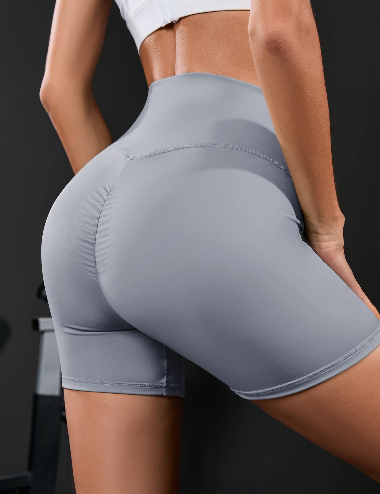 YESFASHION Women's Ruched Hip Lifting Tummy Yoga Shorts Blue
