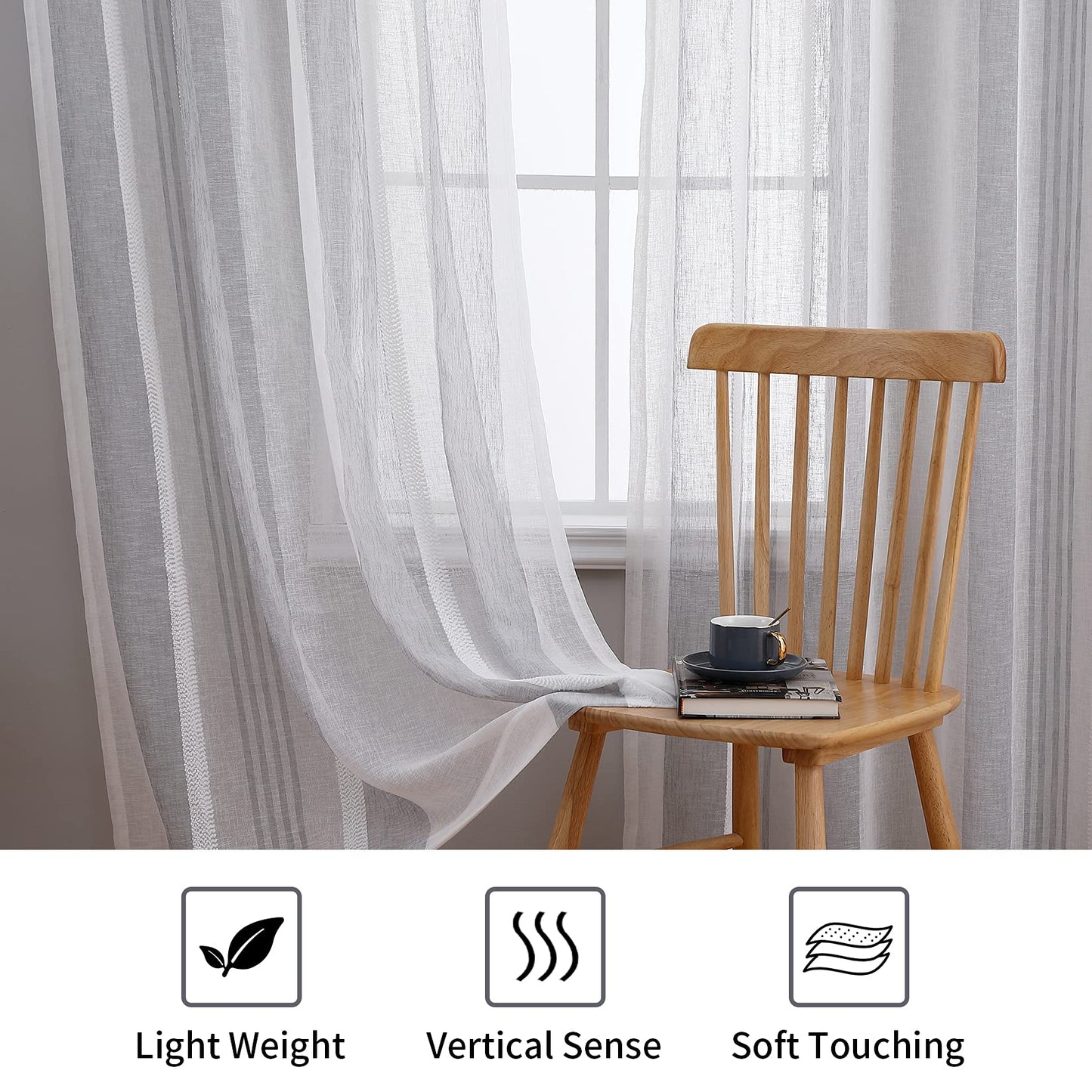 CAROMIO 52"W Sheer Curtains for Living Room Bedroom Light Gray 52"W x95"L