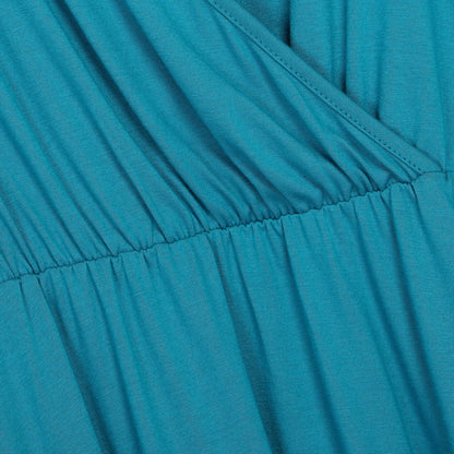 YESFASHION Women V-Neck A-Line Solid Plain Party Casual Mini Dress Blue Green