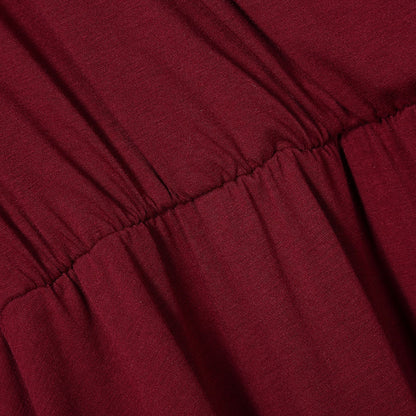 YESFASHION Women V-Neck A-Line Solid Plain Party Casual Mini Dress Wine Red