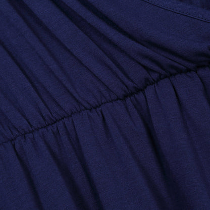 YESFASHION Women V-Neck A-Line Solid Plain Party Casual Mini Dress Navy Blue