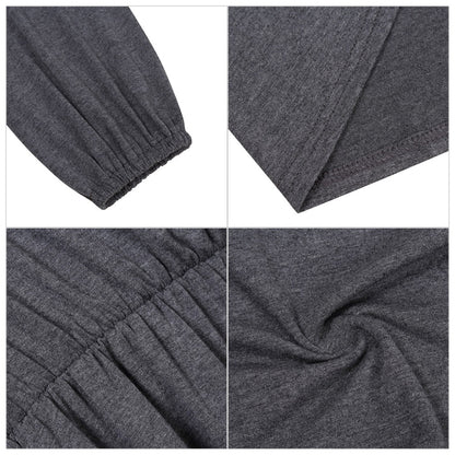 YESFASHION Women V-Neck A-Line Solid Plain Party Casual Mini Dress Grey