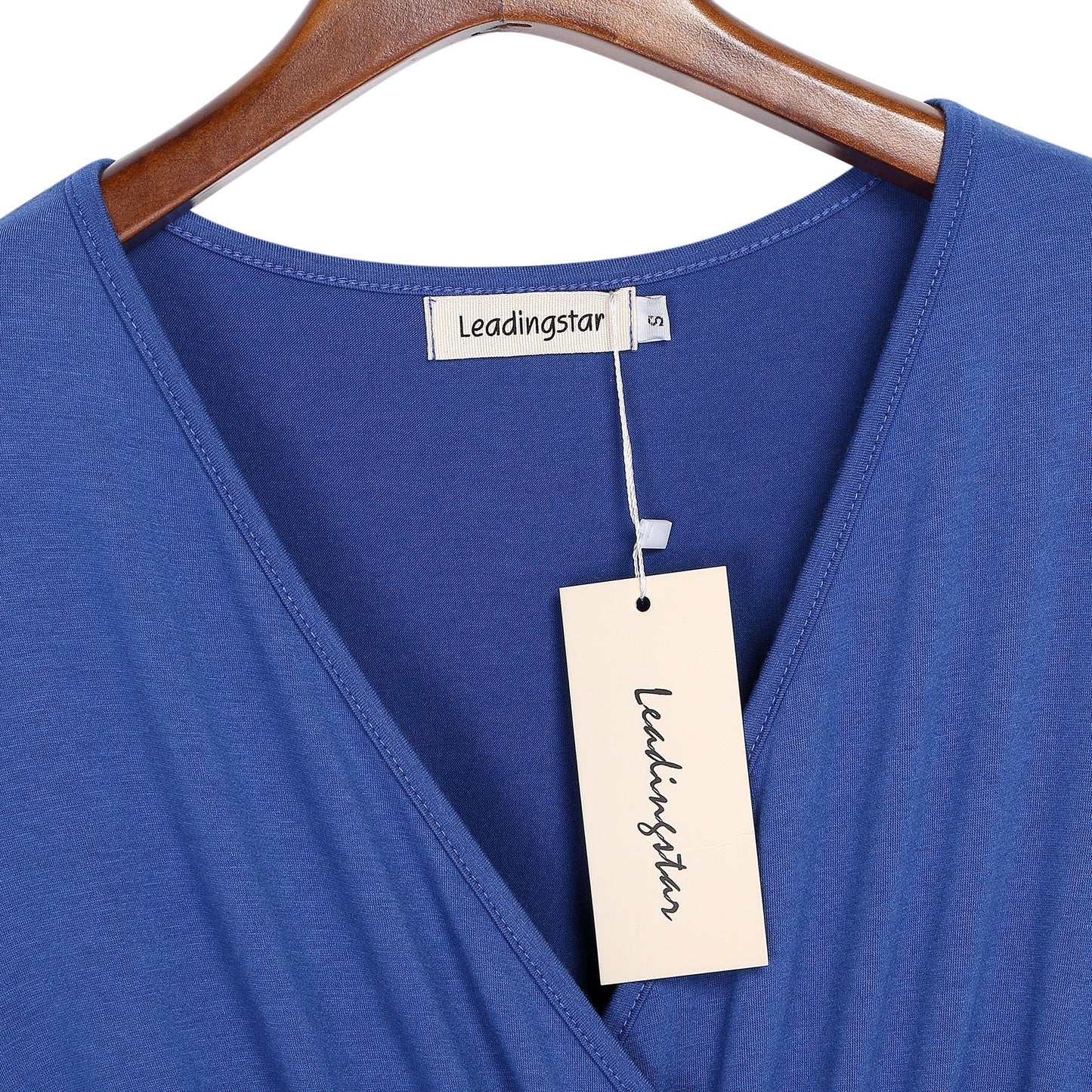 YESFASHION Women V-Neck A-Line Solid Plain Party Casual Mini Dress Blue