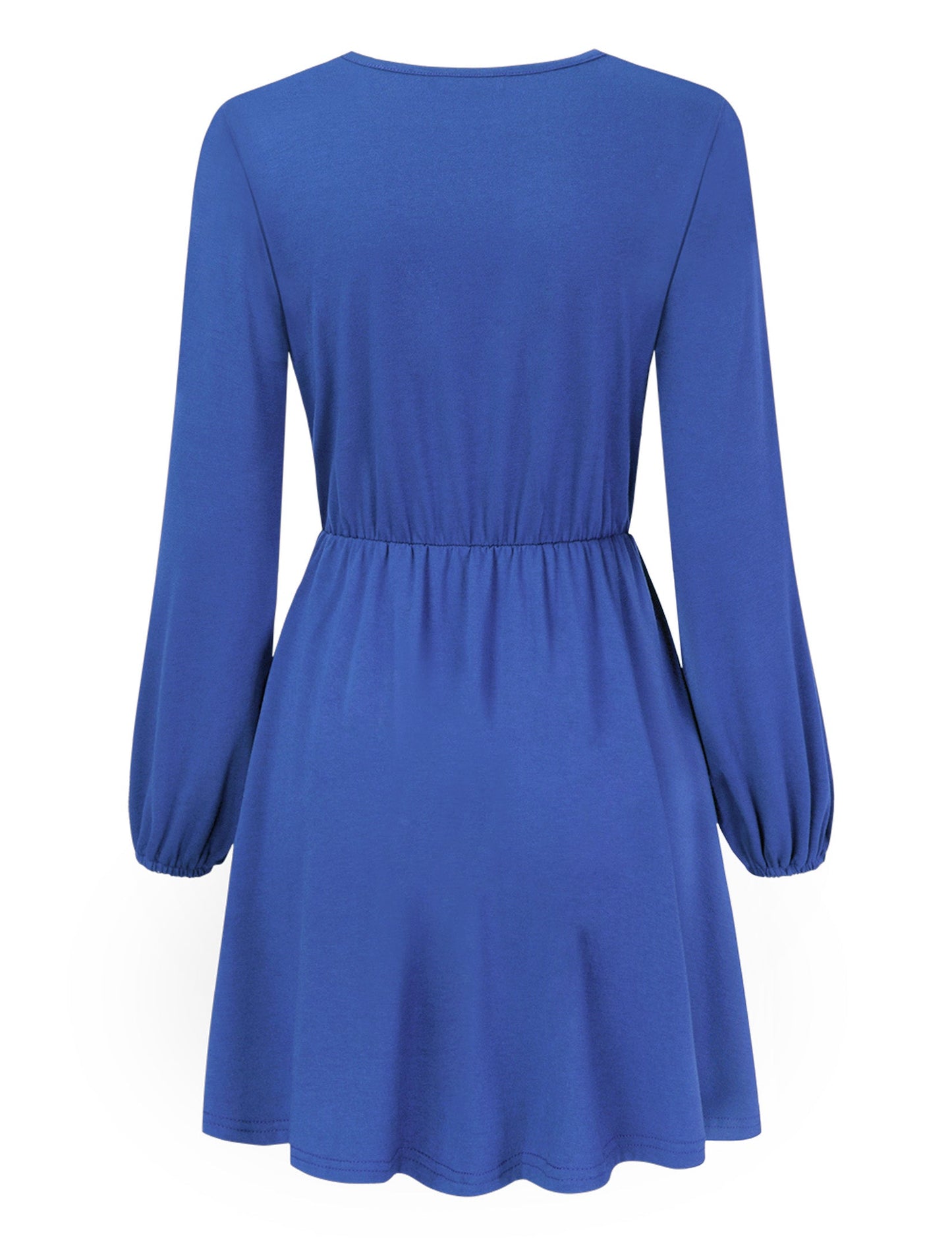 YESFASHION Women V-Neck A-Line Solid Plain Party Casual Mini Dress Blue