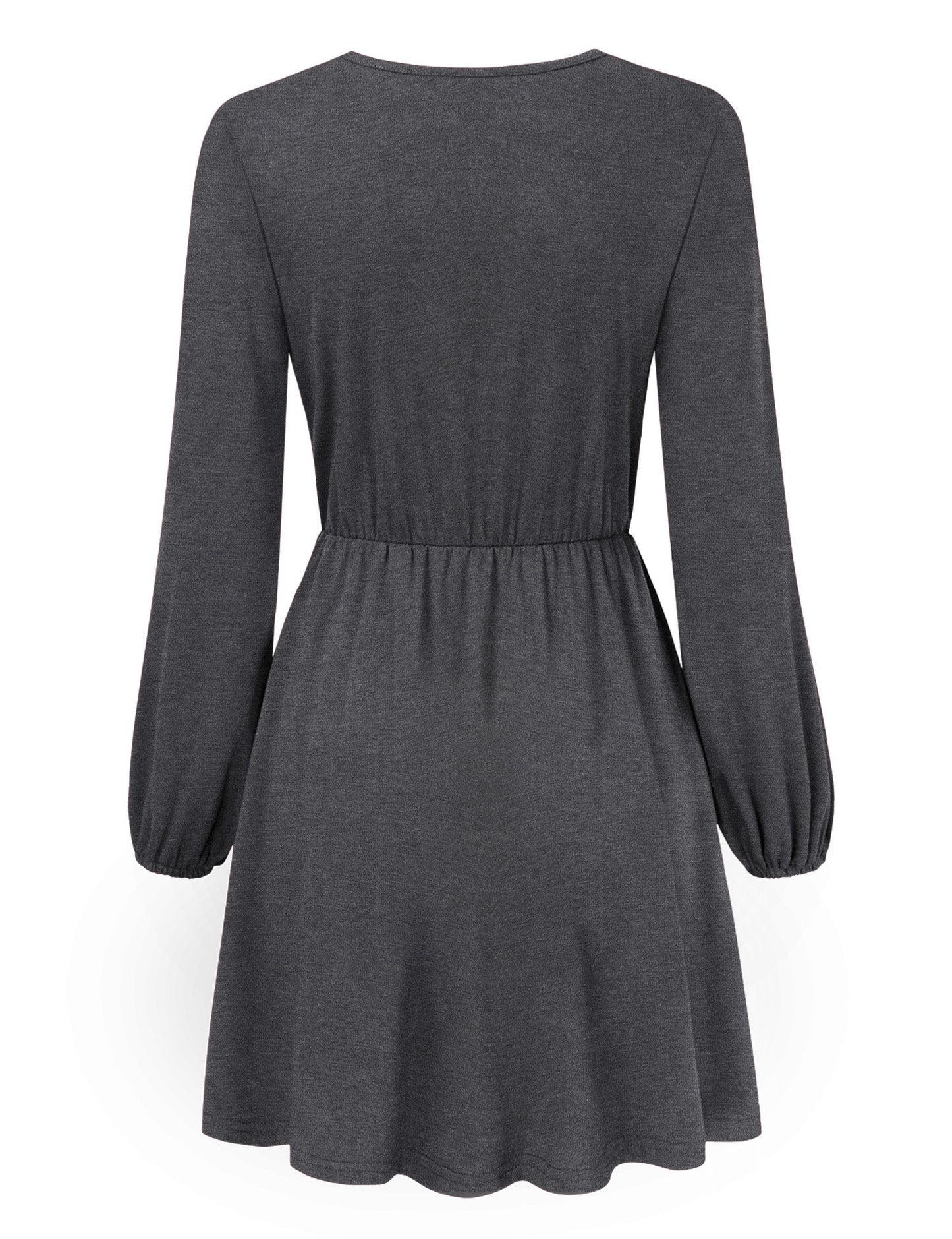 YESFASHION Women V-Neck A-Line Solid Plain Party Casual Mini Dress Grey