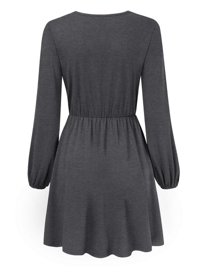YESFASHION Women V-Neck A-Line Solid Plain Party Casual Mini Dress Grey