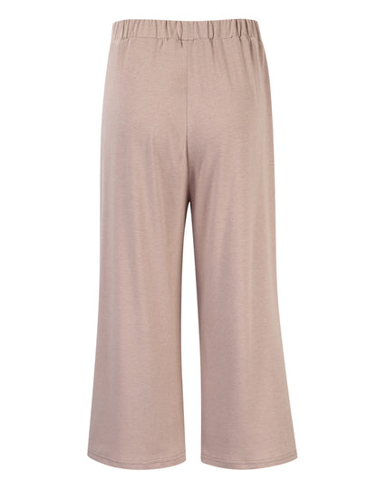 GLORYSUNSHINE Women's Elastic Waist Solid Wide Leg Pants Khaki