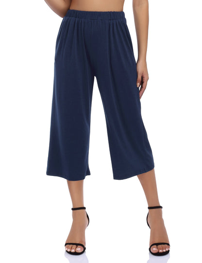GLORYSUNSHINE Women's Elastic Waist Solid Wide Leg Pants Khaki