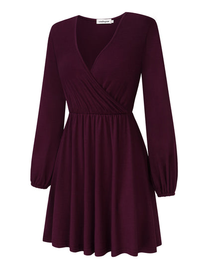 YESFASHION Women V-Neck Business Casual Party Mini Dress