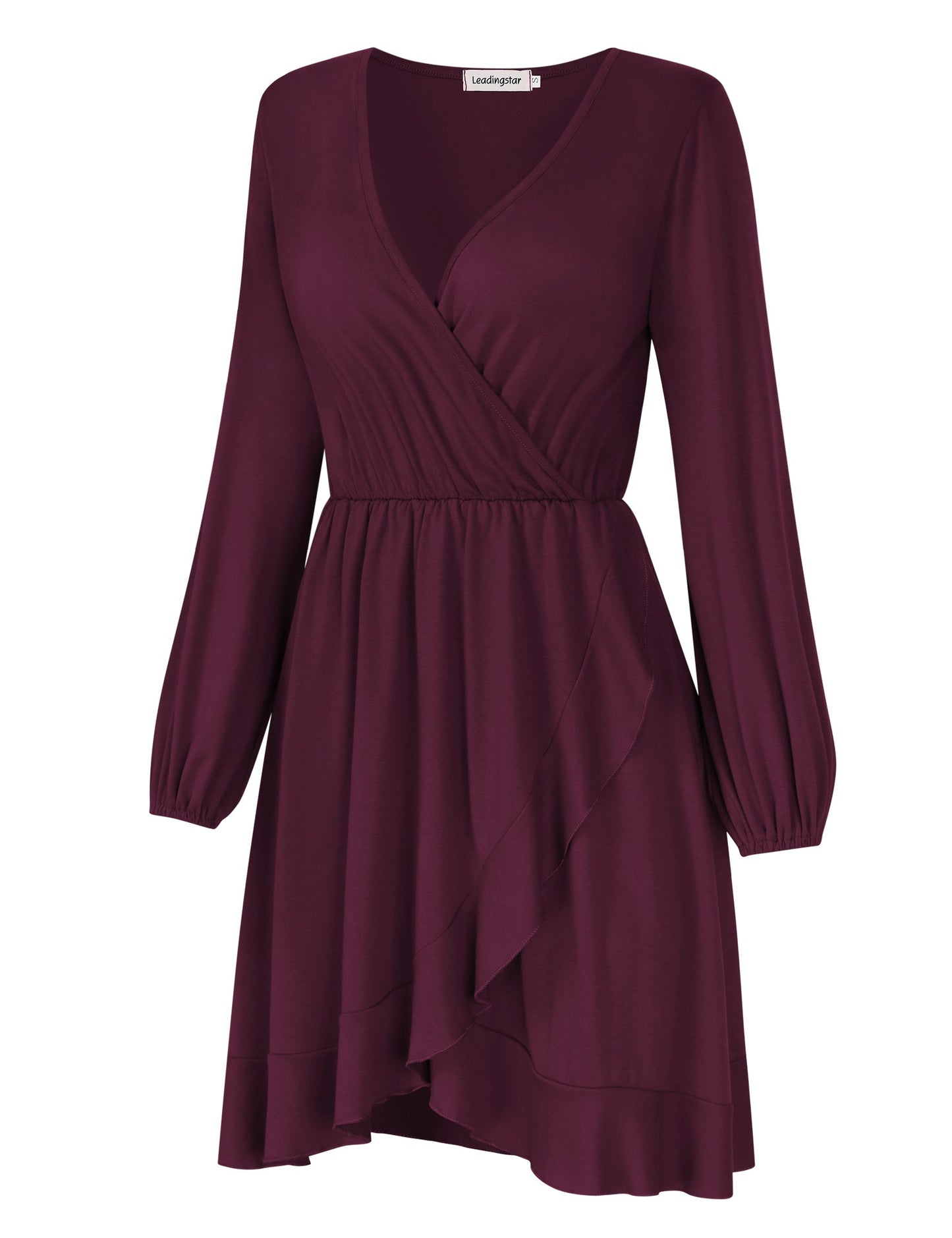 YESFASHION Women's Vneck A-Line Ruffles Cocktail Party Dress Brown