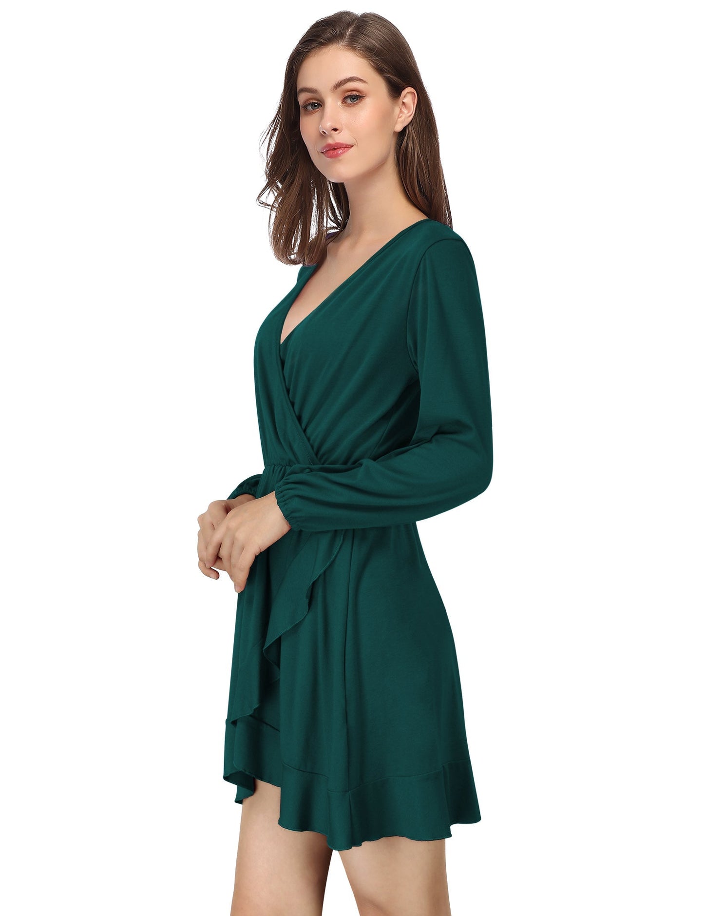 YESFASHION Women's Vneck A-Line Ruffles Cocktail Party Dress Green