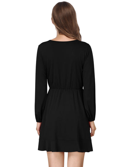 YESFASHION Women's Vneck A-Line Ruffles Cocktail Party Dress Black