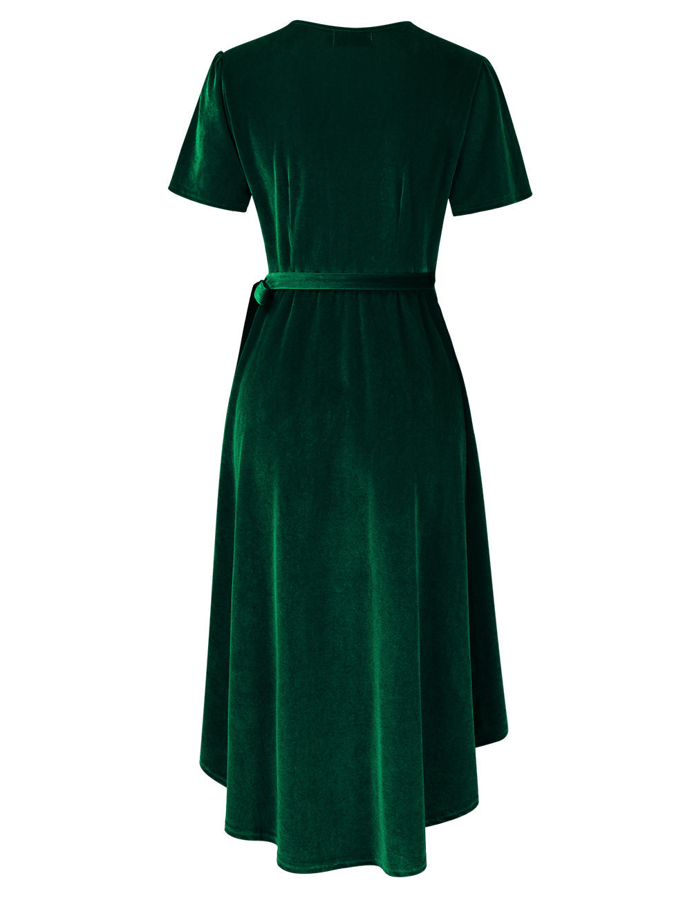 YESFASHION Women Velvet V-Neck Short Sleeve Empire Party Midi Dress