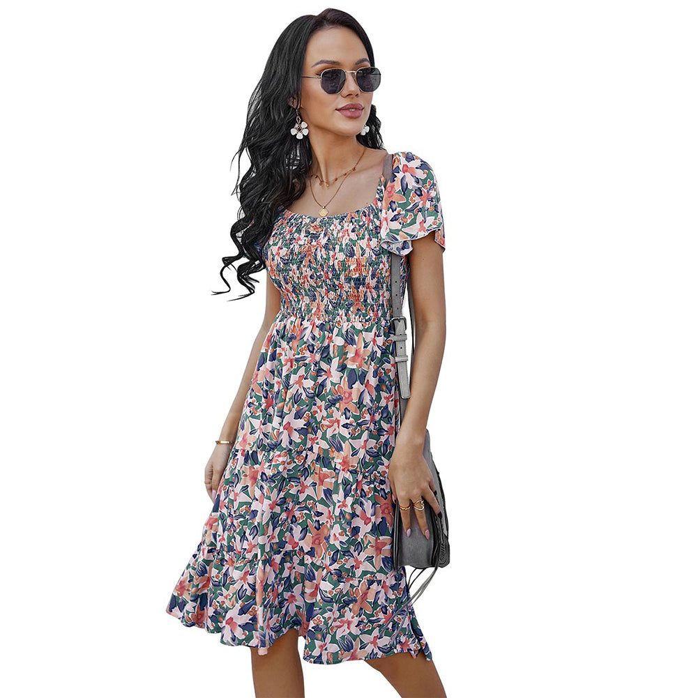 YESFASHION Bohemian Print Dress 2022 Summer Short Sleeve Mori Dress