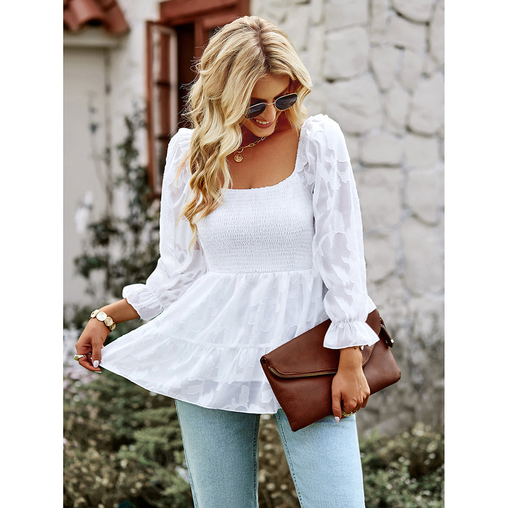 YESFASHION French Square Collar Long Top 2022 All-match Tops Shirt