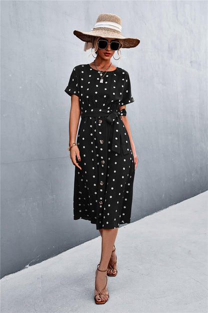 YESFASHION Hot Spring Hot Style Single-breasted Polka Dot Dress