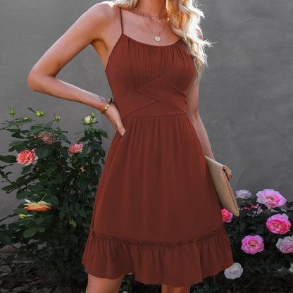 YESFASHION Women Ruffled Suspender Dress