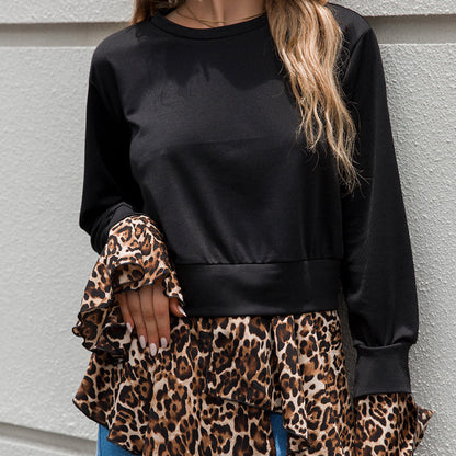 YESFASHION Women Clothing Round Neck Women Tops Leopard T-shirt