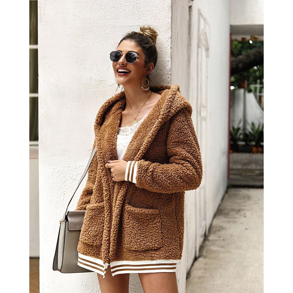 YESFASHION Women Clothing Winter New Hooded Fur Coat Long Tops PBY-0Y05