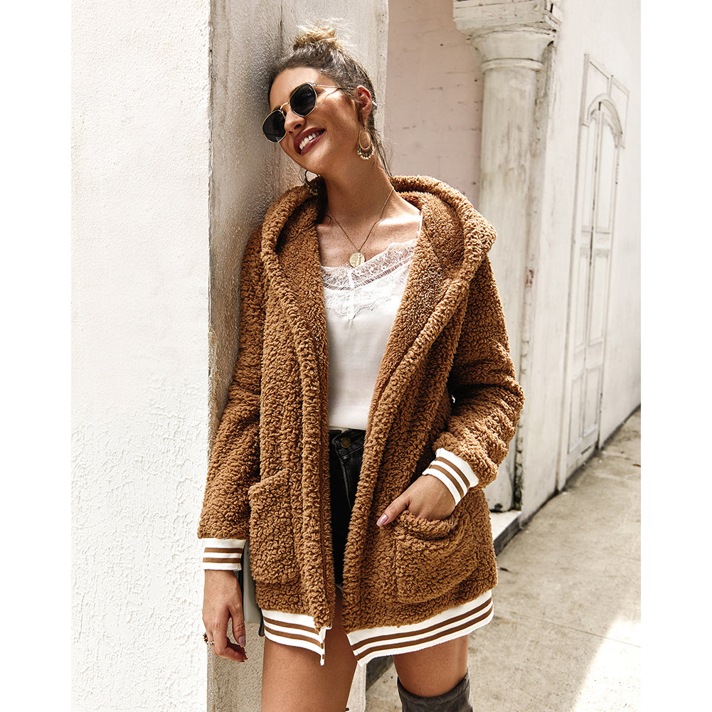 YESFASHION Women Clothing Winter New Hooded Fur Coat Long Tops PBY-0Y05