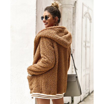 YESFASHION Women Clothing Winter New Hooded Fur Coat Long Tops PBY-0Y05