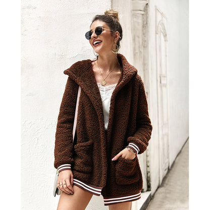YESFASHION Women Clothing Winter New Hooded Fur Coat Long Tops PBY-0Y05