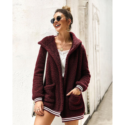 YESFASHION Women Clothing Winter New Hooded Fur Coat Long Tops PBY-0Y05