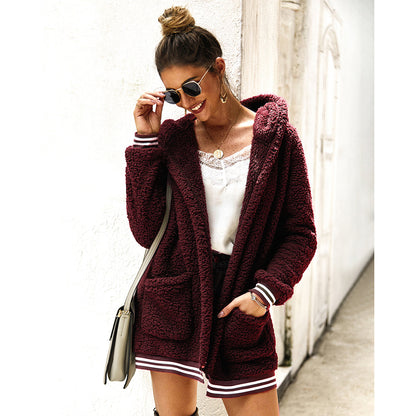 YESFASHION Women Clothing Winter New Hooded Fur Coat Long Tops PBY-0Y05
