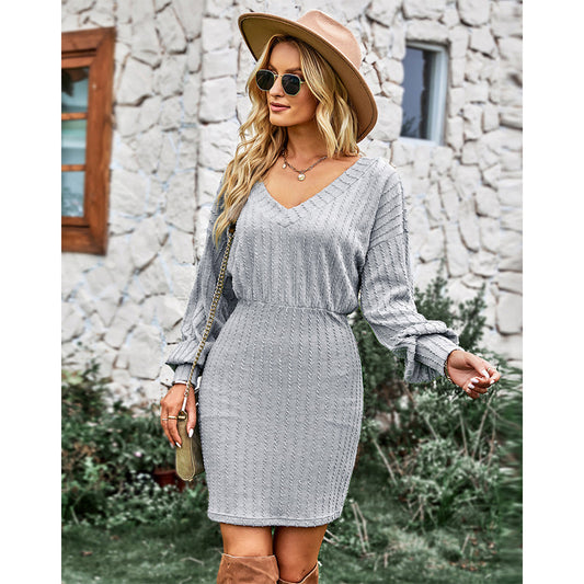 Women Casual Dress Winter Long-sleeved Hip Skirt Clothing Dress