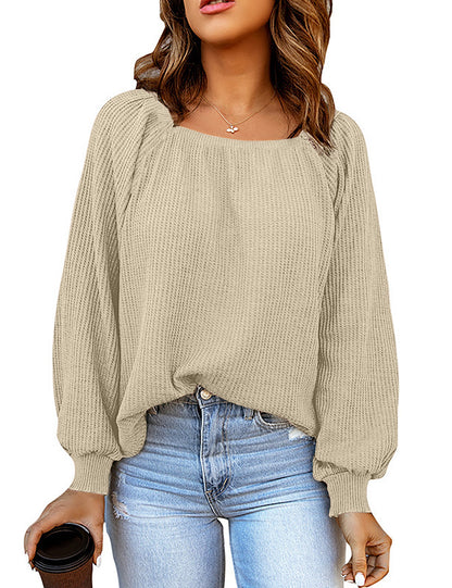 YESFASHION Square Neck Loose Casual Knitted Sweater Tops
