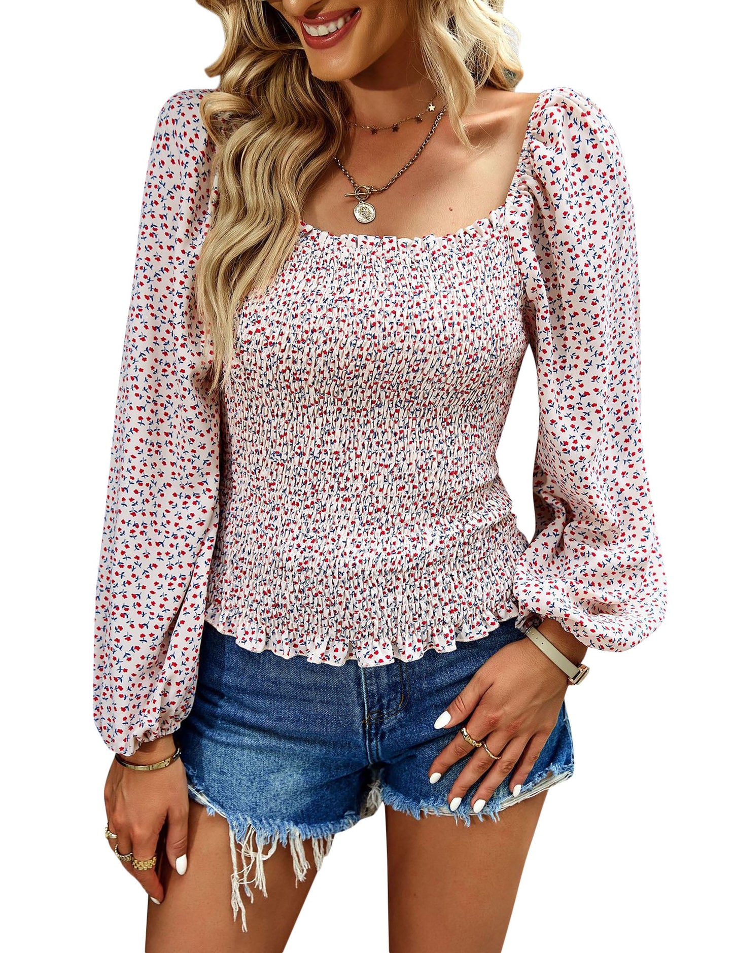 YESFASHION Self-designed Square Collar Shirt Four Seasons Women