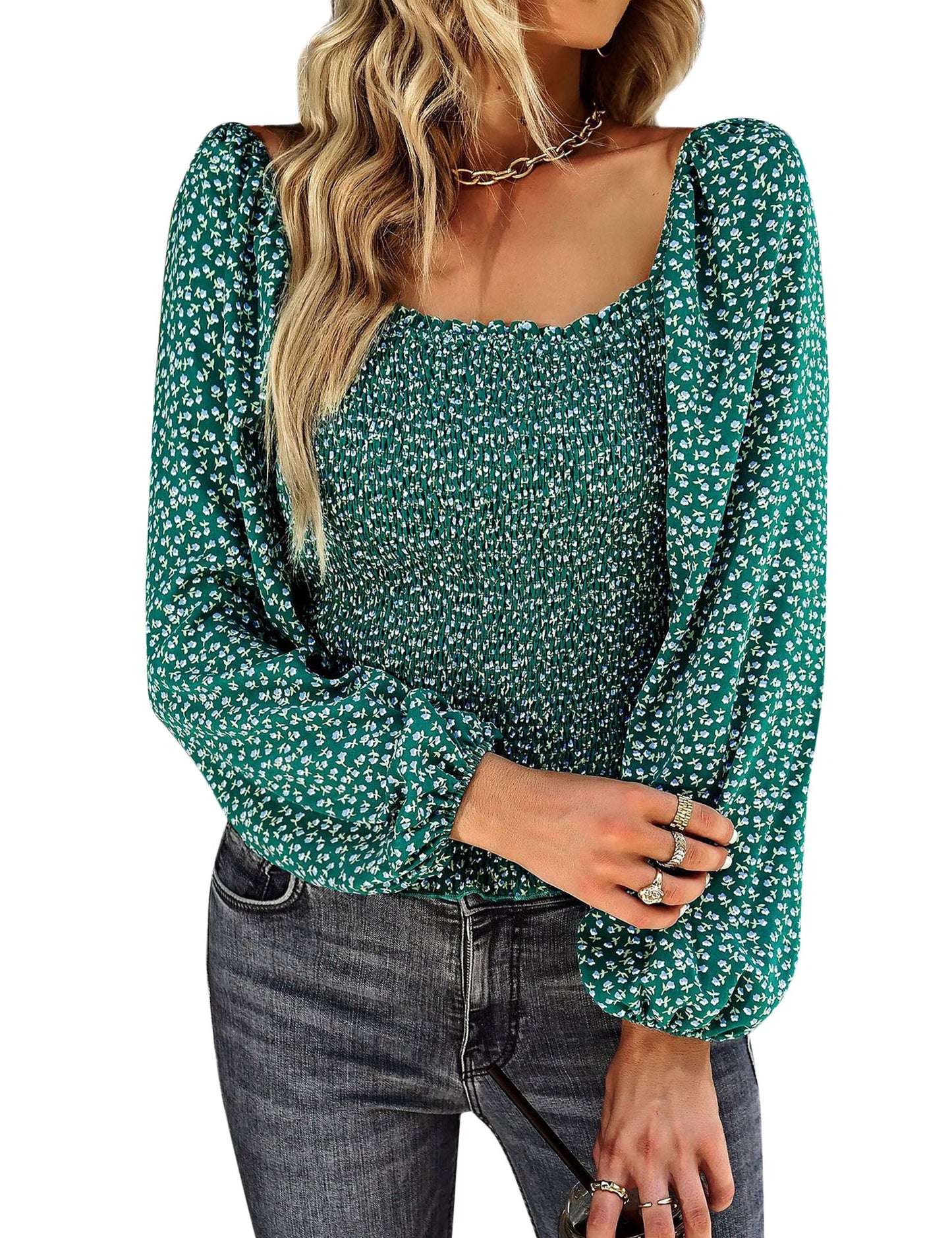 YESFASHION Self-designed Square Collar Shirt Four Seasons Women