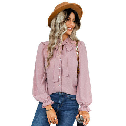 YESFASHION Tie Tops Women Style Temperament Slim Shirt