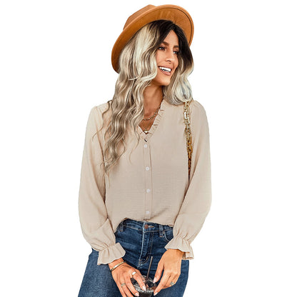 YESFASHION V-neck Shirts Women Fashion Casual Polka Dot Shirts