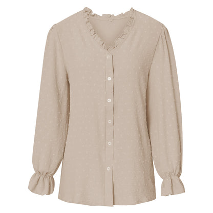 YESFASHION V-neck Shirts Women Fashion Casual Polka Dot Shirts