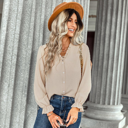 YESFASHION V-neck Shirts Women Fashion Casual Polka Dot Shirts