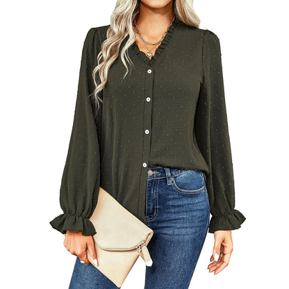 YESFASHION V-neck Shirts Women Fashion Casual Polka Dot Shirts