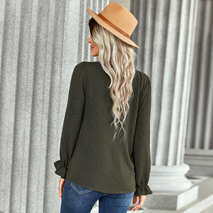 YESFASHION V-neck Shirts Women Fashion Casual Polka Dot Shirts