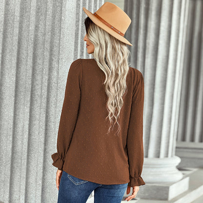 YESFASHION V-neck Shirts Women Fashion Casual Polka Dot Shirts