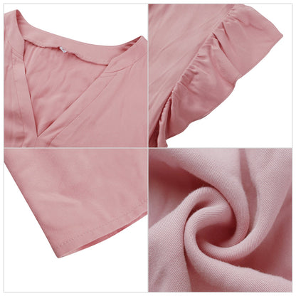 YESFASHION V-neck Sexy Flying Sleeve Solid Color Dress