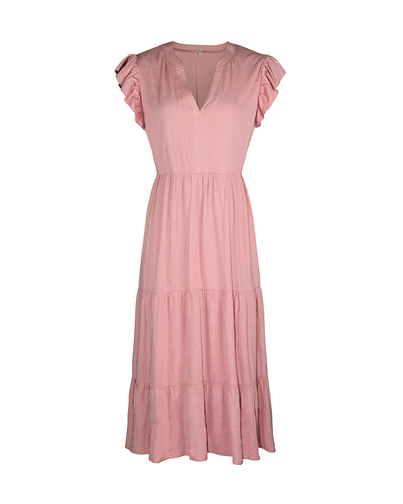 YESFASHION V-neck Sexy Flying Sleeve Solid Color Dress